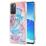 For OPPO Reno6 5G Electroplating IMD TPU Phone Case with Ring(Blue Marble)