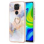 For Xiaomi Redmi Note 9 / Redmi 10X 4G Electroplating IMD TPU Phone Case with Ring(White Marble)