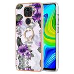 For Xiaomi Redmi Note 9 / Redmi 10X 4G Electroplating IMD TPU Phone Case with Ring(Purple Flower)