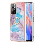 For Xiaomi Redmi Note 11 China Electroplating IMD TPU Phone Case with Ring(Blue Marble)
