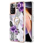 For Xiaomi Redmi Note 11 Pro China Electroplating IMD TPU Phone Case with Ring(Purple Flower)