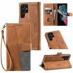 For Samsung Galaxy S22 Ultra 5G Splicing Leather Phone Case(Brown)
