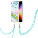 For iPhone SE 2022 / SE 2020 / 8 / 7 Electroplating Marble Pattern TPU Phone Case with Lanyard(Green 004)
