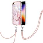 For iPhone SE 2022 / SE 2020 / 8 / 7 Electroplating Marble Pattern TPU Phone Case with Lanyard(Rose Gold 005)