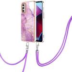 For Motorola Moto G Stylus 2022 Electroplating Marble Pattern TPU Phone Case with Lanyard(Purple 001)
