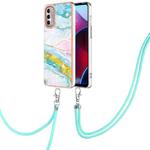 For Motorola Moto G Stylus 2022 Electroplating Marble Pattern TPU Phone Case with Lanyard(Green 004)