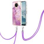 For Nokia G20 / G10 Electroplating Marble Pattern TPU Phone Case with Lanyard(Purple 001)