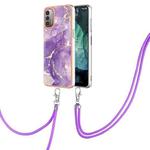 For Nokia G21 / G11 Electroplating Marble Pattern TPU Phone Case with Lanyard(Purple 002)