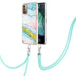 For Nokia G21 / G11 Electroplating Marble Pattern TPU Phone Case with Lanyard(Green 004)