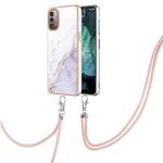 For Nokia G21 / G11 Electroplating Marble Pattern TPU Phone Case with Lanyard(White 006)