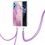 For OPPO Realme 9 Pro+ 5G Electroplating Marble Pattern TPU Phone Case with Lanyard(Purple 001)
