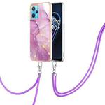 For OPPO Realme 9 Pro 5G Electroplating Marble Pattern TPU Phone Case with Lanyard(Purple 001)