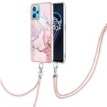 For OPPO Realme 9 Pro 5G Electroplating Marble Pattern TPU Phone Case with Lanyard(Rose Gold 005)