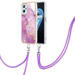 For OPPO Realme 9i / A36 / A96 4G Electroplating Marble Pattern TPU Phone Case with Lanyard(Purple 001)