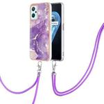 For OPPO Realme 9i / A36 / A96 4G Electroplating Marble Pattern TPU Phone Case with Lanyard(Purple 002)