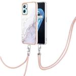 For OPPO Realme 9i / A36 / A96 4G Electroplating Marble Pattern TPU Phone Case with Lanyard(White 006)