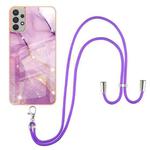 For Samsung Galaxy A13 4G Electroplating Marble Pattern TPU Phone Case with Lanyard(Purple 001)