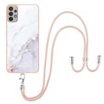 For Samsung Galaxy A13 4G Electroplating Marble Pattern TPU Phone Case with Lanyard(White 006)