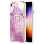 For iPhone SE 2022 / SE 2020 / 8 / 7 Electroplating Marble Pattern TPU Phone Case with Ring(Purple 001)