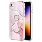 For iPhone SE 2022 / SE 2020 / 8 / 7 Electroplating Marble Pattern TPU Phone Case with Ring(Rose Gold 005)