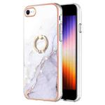 For iPhone SE 2022 / SE 2020 / 8 / 7 Electroplating Marble Pattern TPU Phone Case with Ring(White 006)