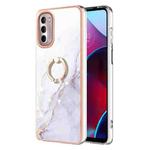 For Motorola Moto G Stylus 2022 Electroplating Marble Pattern TPU Phone Case with Ring(White 006)