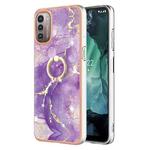 For Nokia G21 / G11 Electroplating Marble Pattern TPU Phone Case with Ring(Purple 002)