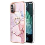 For Nokia G21 / G11 Electroplating Marble Pattern TPU Phone Case with Ring(Rose Gold 005)