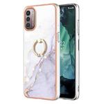 For Nokia G21 / G11 Electroplating Marble Pattern TPU Phone Case with Ring(White 006)