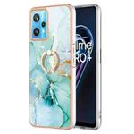 For OPPO Realme 9 Pro+ 5G Electroplating Marble Pattern TPU Phone Case with Ring(Green 003)