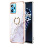 For OPPO Realme 9 Pro+ 5G Electroplating Marble Pattern TPU Phone Case with Ring(White 006)