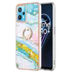 For OPPO Realme 9 Pro 5G Electroplating Marble Pattern TPU Phone Case with Ring(Green 004)