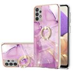 For Samsung Galaxy A13 4G Electroplating Marble Pattern TPU Phone Case with Ring(Purple 001)