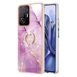 For Xiaomi 11T / 11T Pro Electroplating Marble Pattern TPU Phone Case with Ring(Purple 001)