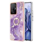 For Xiaomi 11T / 11T Pro Electroplating Marble Pattern TPU Phone Case with Ring(Purple 002)