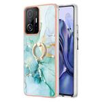 For Xiaomi 11T / 11T Pro Electroplating Marble Pattern TPU Phone Case with Ring(Green 003)