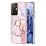 For Xiaomi 11T / 11T Pro Electroplating Marble Pattern TPU Phone Case with Ring(Rose Gold 005)