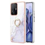 For Xiaomi 11T / 11T Pro Electroplating Marble Pattern TPU Phone Case with Ring(White 006)