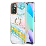 For Xiaomi Redmi 10 Electroplating Marble Pattern TPU Phone Case with Ring(Green 004)