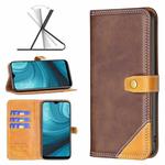 For OPPO A15 Color Matching Double Sewing Thread Leather Phone Case(Brown)