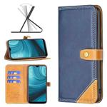 For OPPO A15 Color Matching Double Sewing Thread Leather Phone Case(Blue)
