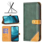 For OPPO A15 Color Matching Double Sewing Thread Leather Phone Case(Green)