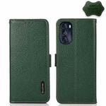 For Motorola Moto G 2022 5G KHAZNEH Side-Magnetic Litchi Genuine Leather RFID Phone Case(Green)