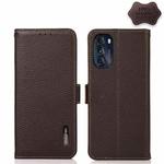 For Motorola Moto G 2022 5G KHAZNEH Side-Magnetic Litchi Genuine Leather RFID Phone Case(Brown)