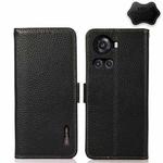 For OnePlus 10R / Ace KHAZNEH Side-Magnetic Litchi Genuine Leather RFID Phone Case(Black)
