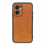 For OPPO Reno7 5G International Accurate Hole Two-color Calf Texture PU Phone Case(Brown)