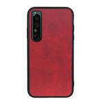 For Sony Xperia 1 IV Accurate Hole Two-color Calf Texture PU Phone Case(Red)