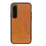 For Sony Xperia 1 IV Accurate Hole Two-color Calf Texture PU Phone Case(Brown)
