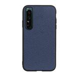For Sony Xperia 1 IV Accurate Hole Genuine Leather Phone Case(Blue)