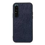 For Sony Xperia 1 IV Accurate Hole Crazy Horse Texture PU Phone Case(Blue)